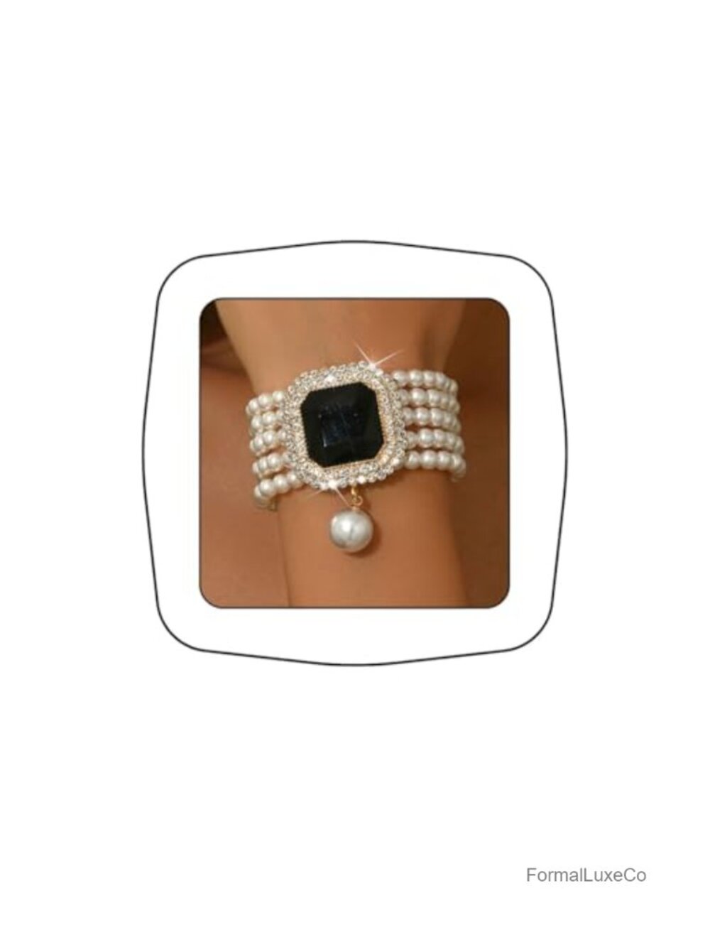 Vintage Multi-layered Beaded Pearl Bracelet with Crystal Charm, 1920s Gatsby